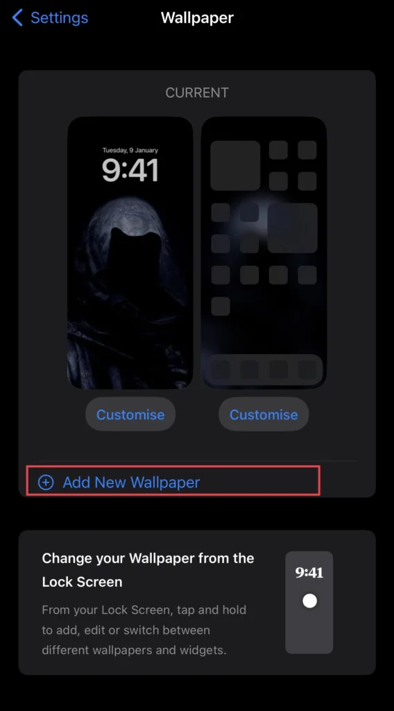 Tap on the "Add New Wallpaper" option.