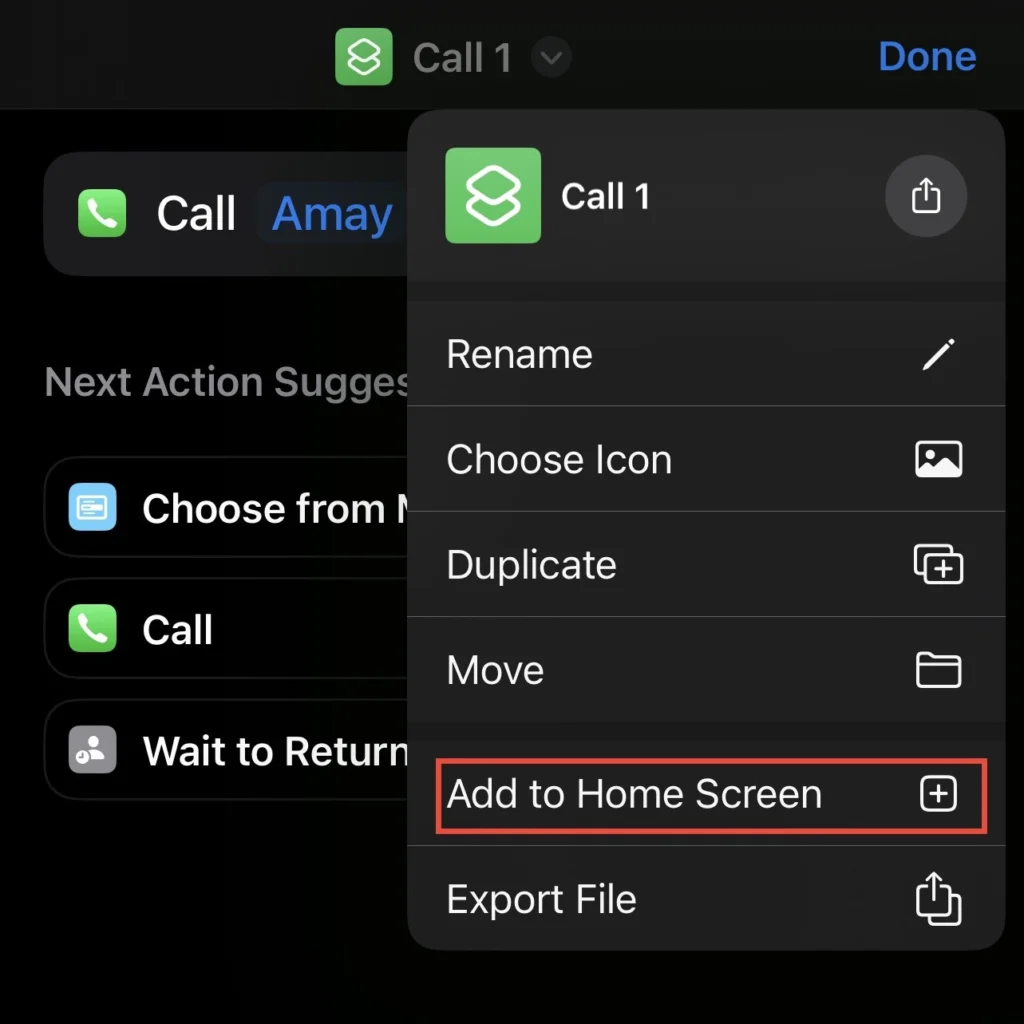 Now select the "Add to Home Screen" option.