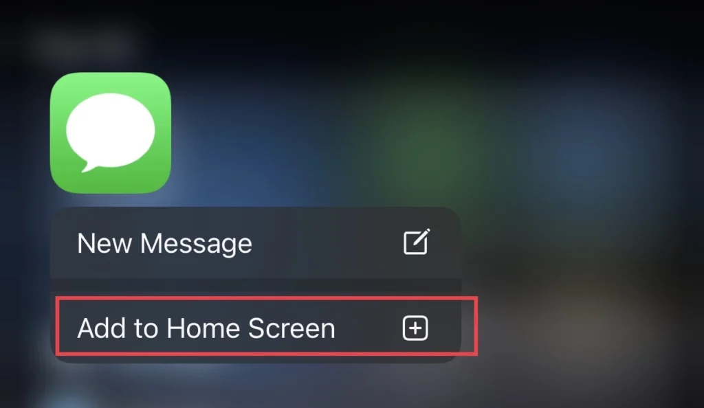 To add messages app icon to home screen of iPhone 14 tap on the "Add to home screen" option.