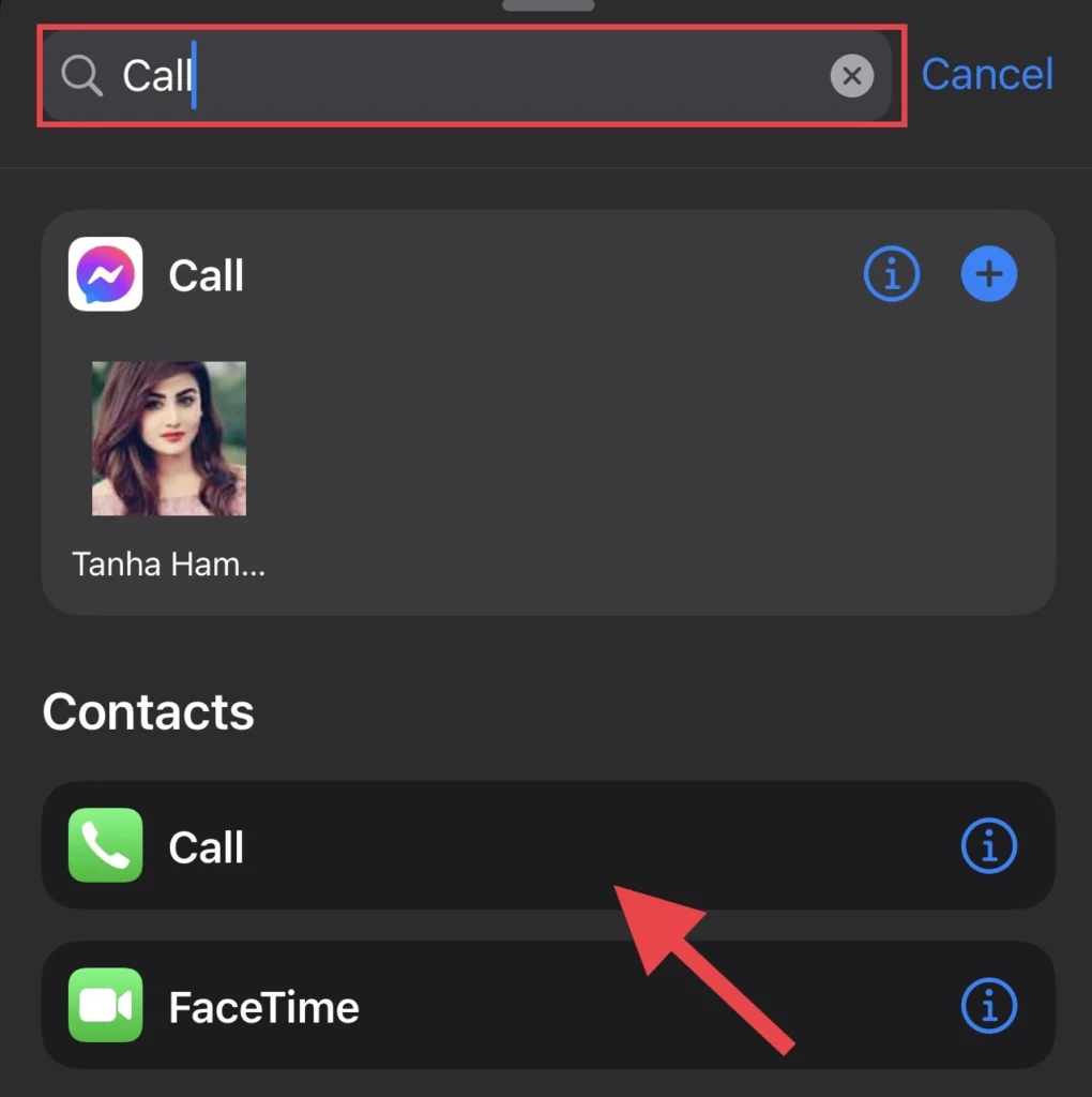 Type "Call" in the search box and choose it.