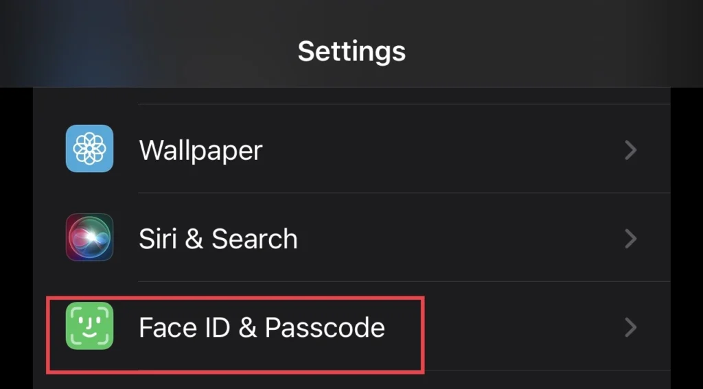 Select "Face ID & Passcode" from the settings menu.