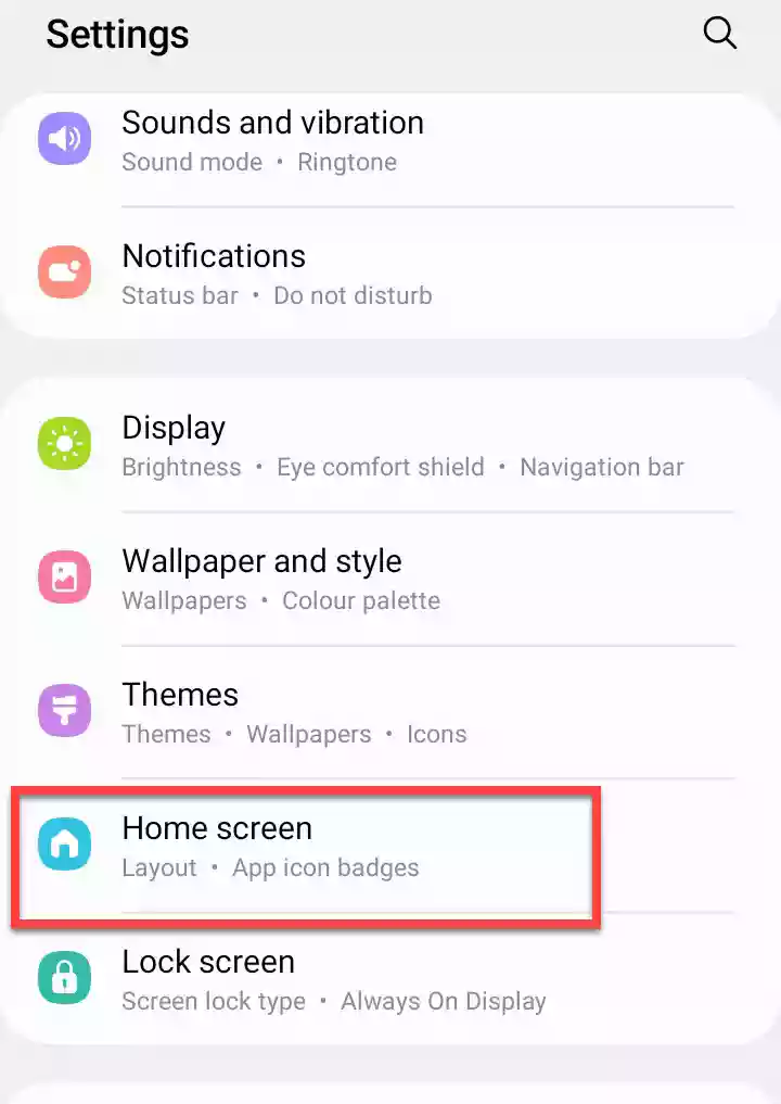 Home screen settings