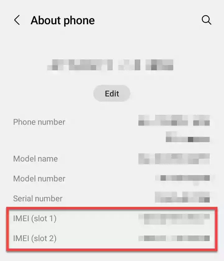 IMEI number in About phone page