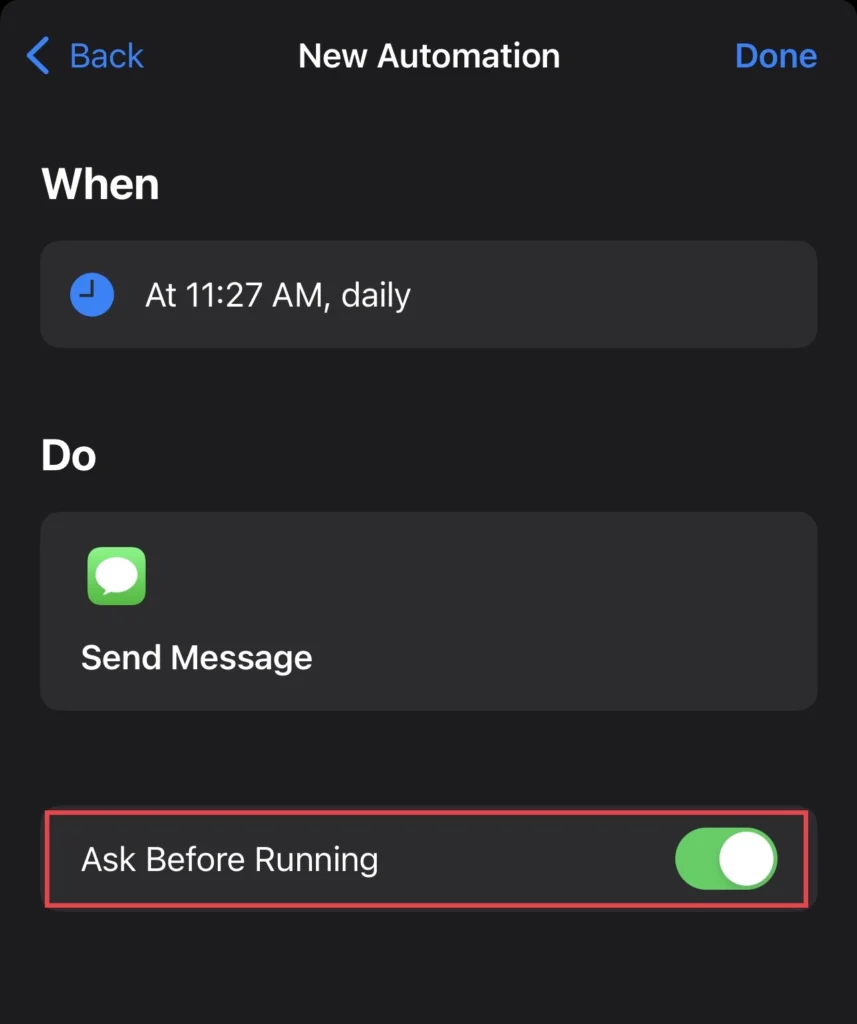 Tap to turn on the "Ask Before Running" option.