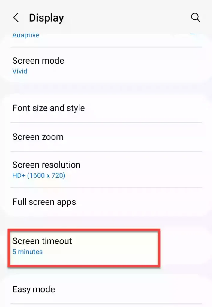Tap on Screen timeout on Display settings