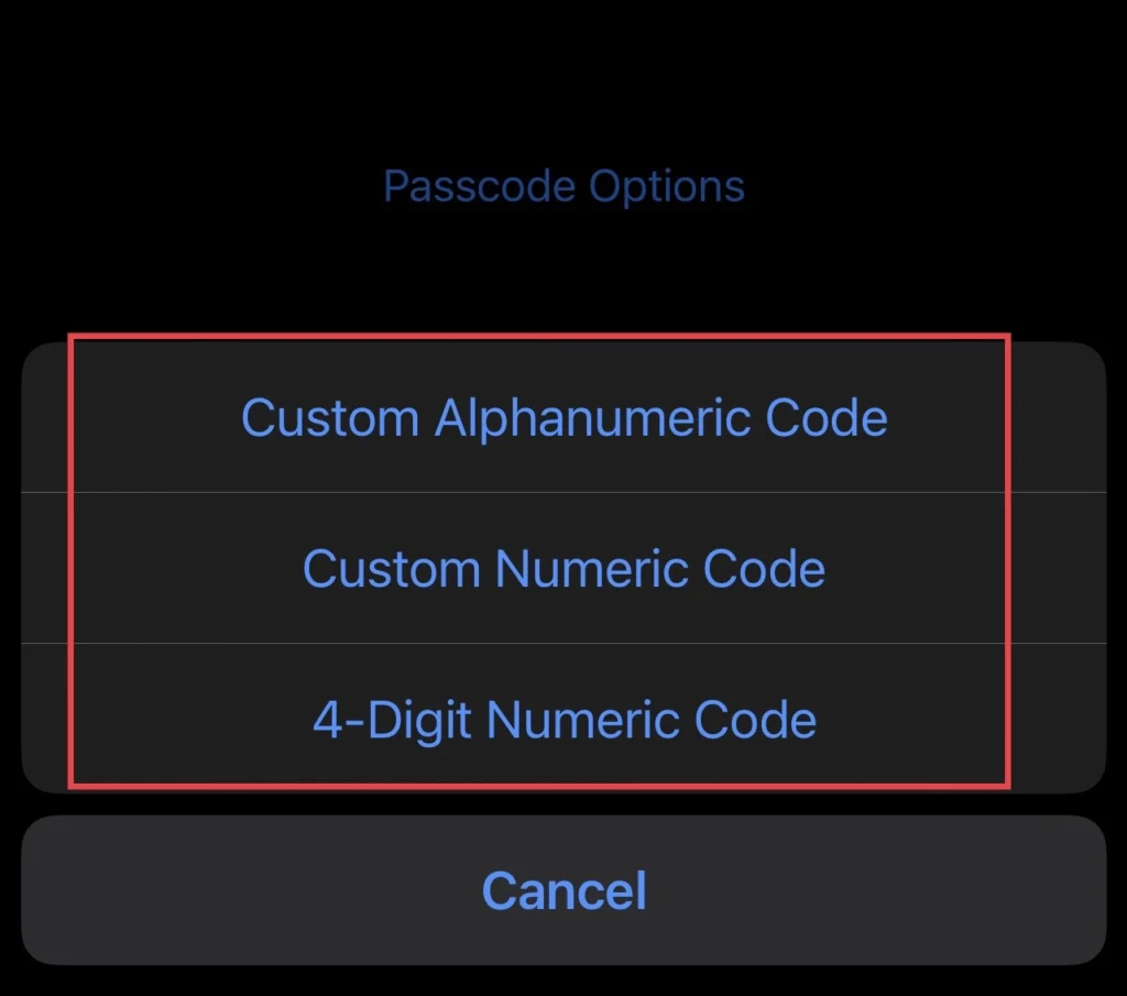 Choose your passcode pattern from thew patterns list.