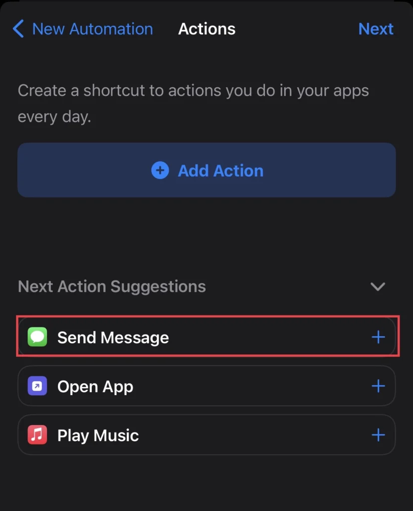 After setting the time and day, choose the "Send Message" option.