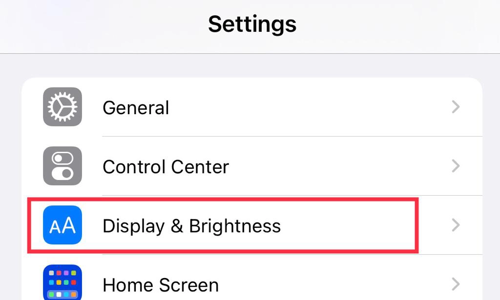 Select the "Display & Brightness" option from the settings menu.