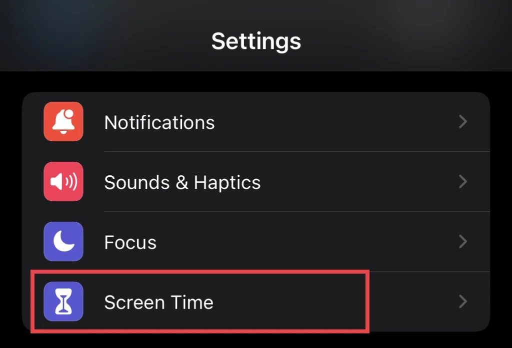 Select "Screen Time" from settings menu.