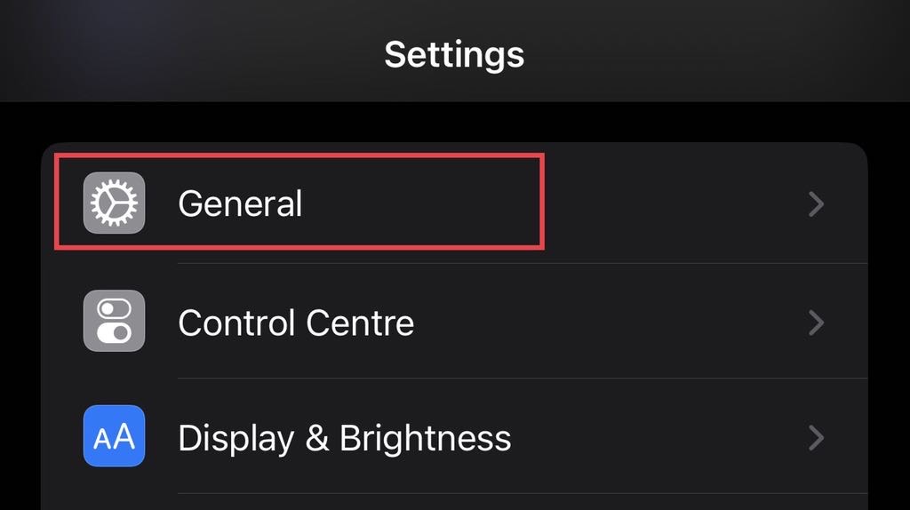 Select "General" from settings menu