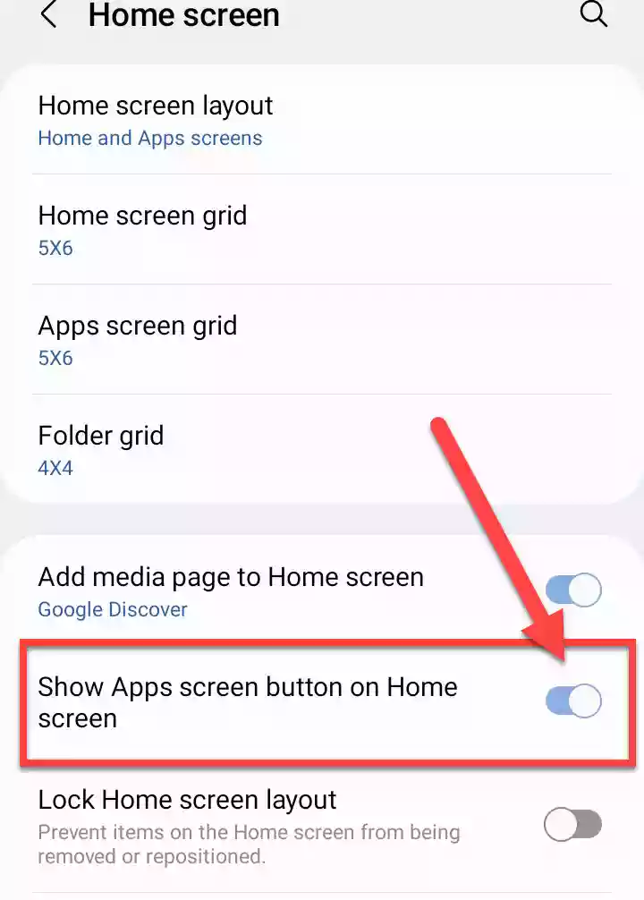 Turn on the Show Apps screen button on Home screen option