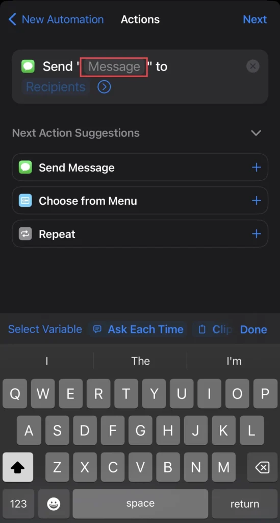 Type a message by tapping on the "Message" beside send.