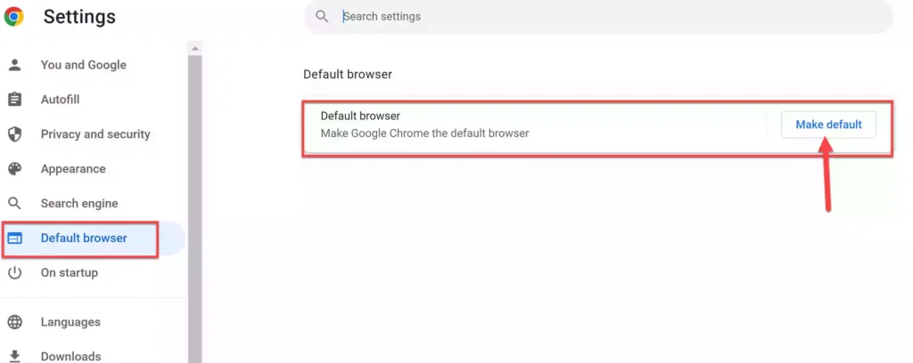 Default browser in Chrome settings