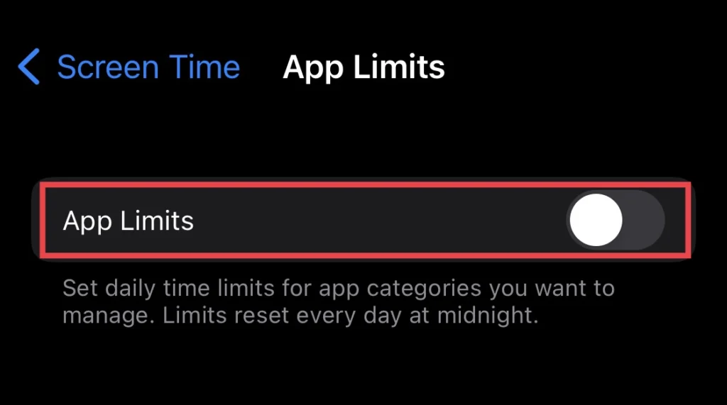 Toggle on the "App Limits." 
