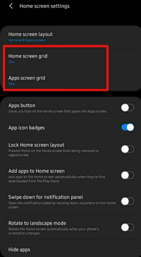 Select Home screen grid or App screen grid