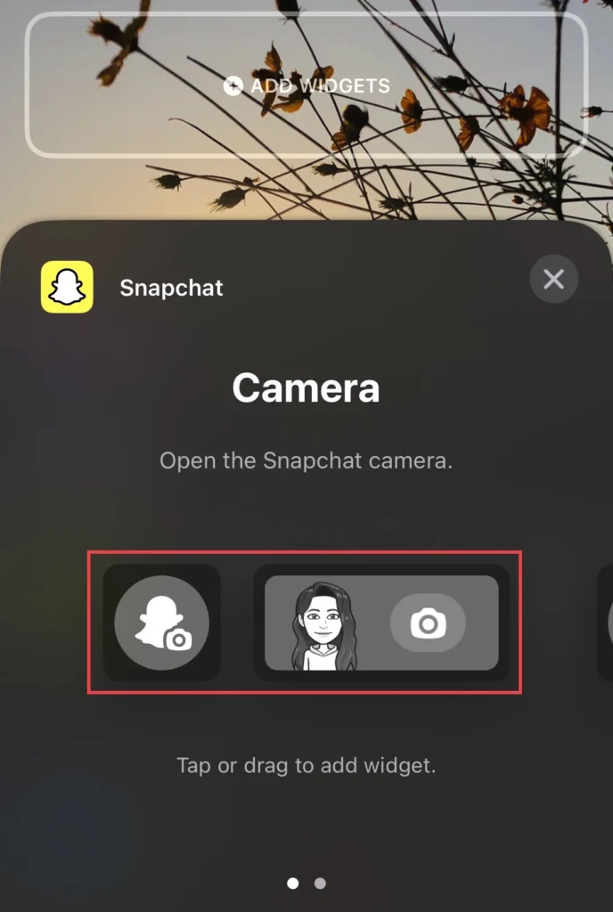 Now to add the Snapchat camera drag to add the widget.