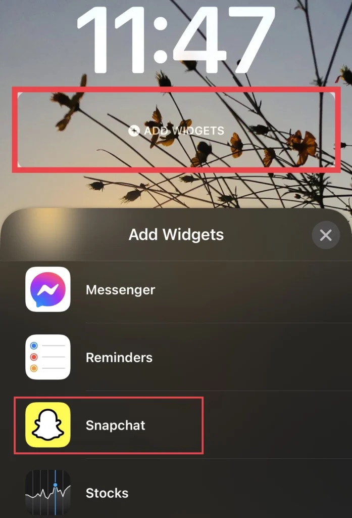 Tap on "Add widgets" and then select "Snapchat"