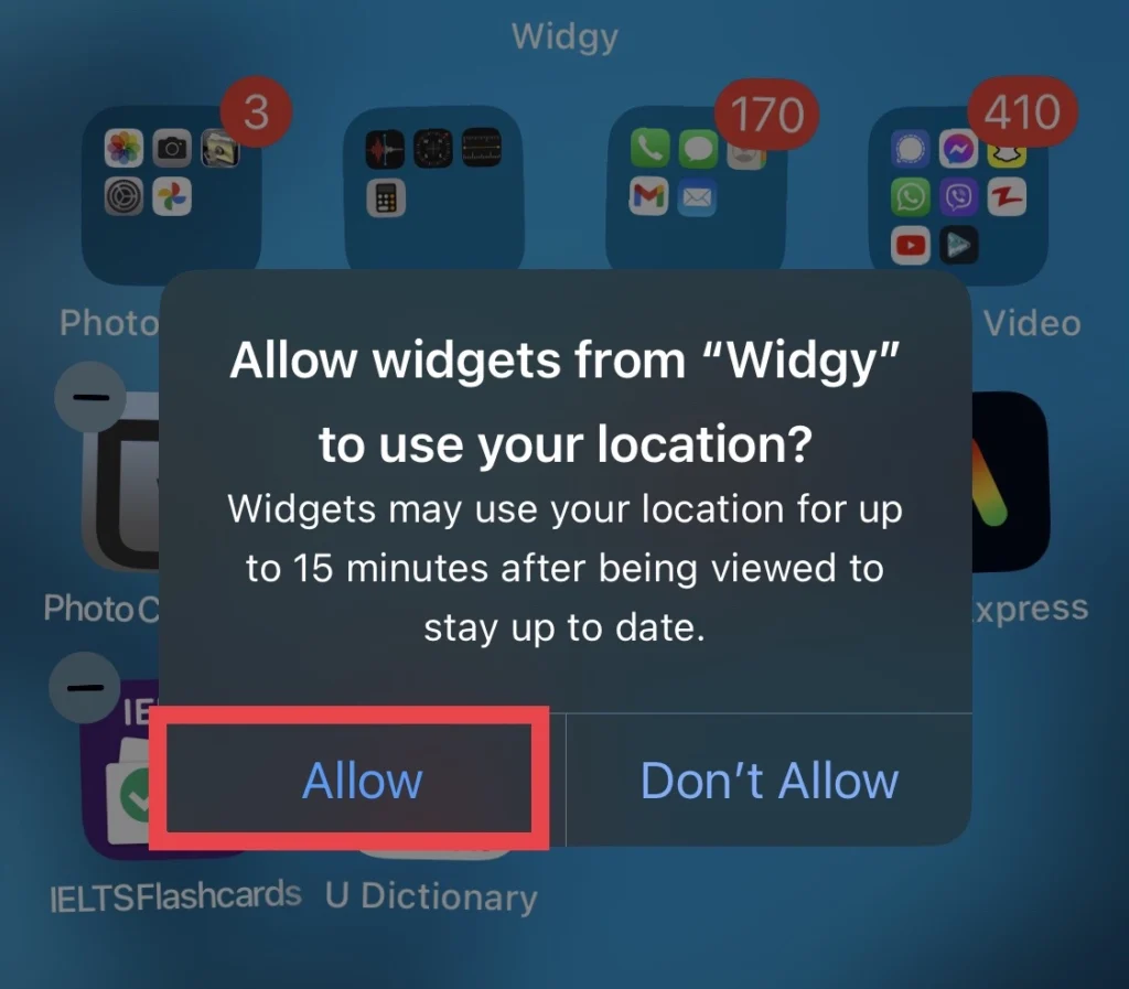 Choose "Allow" to allow the app to use your location.