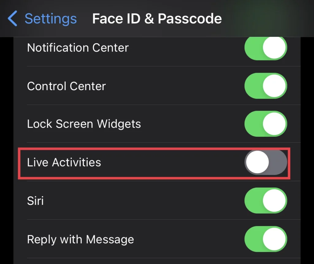 Disable the "Live Activities" feature.