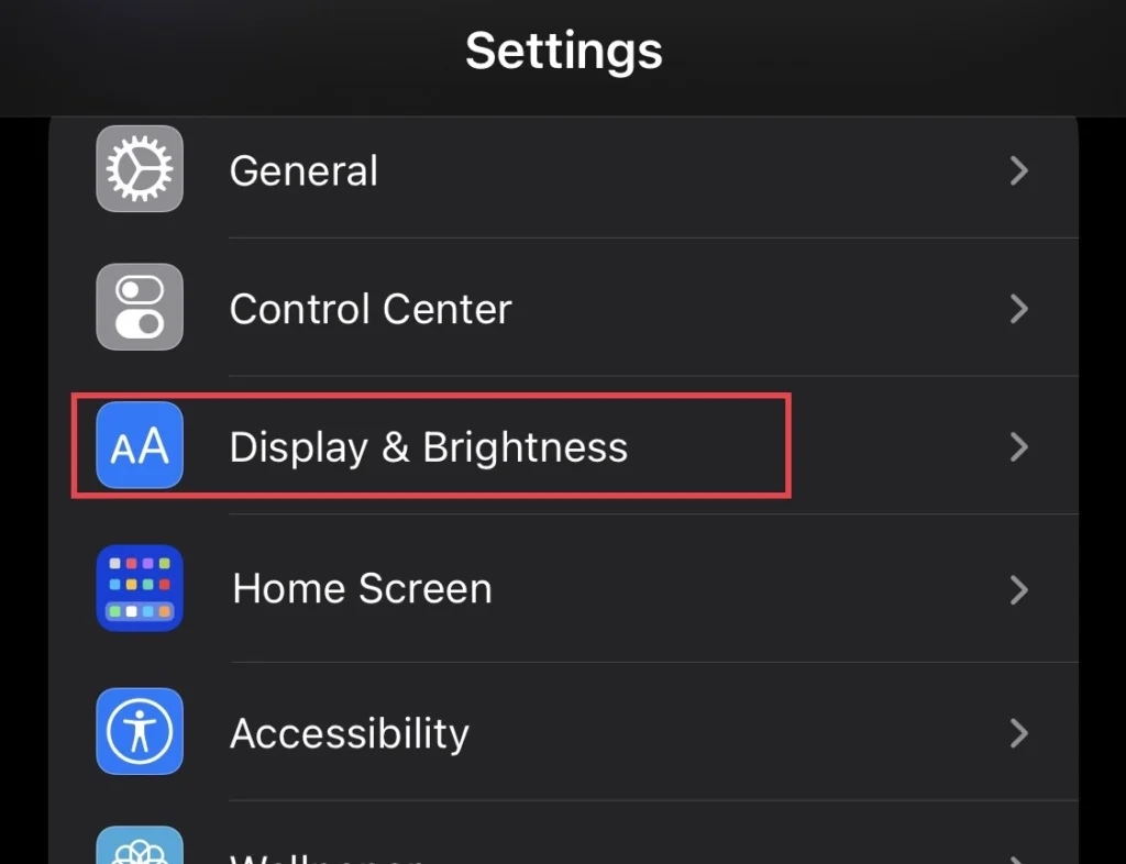 Then select "Display and Brightness"