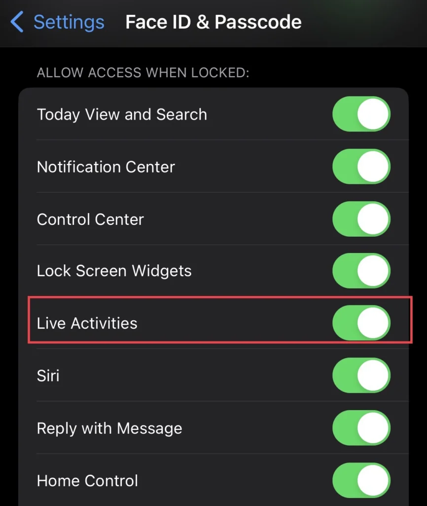 Enable the "Live Activities" feature.