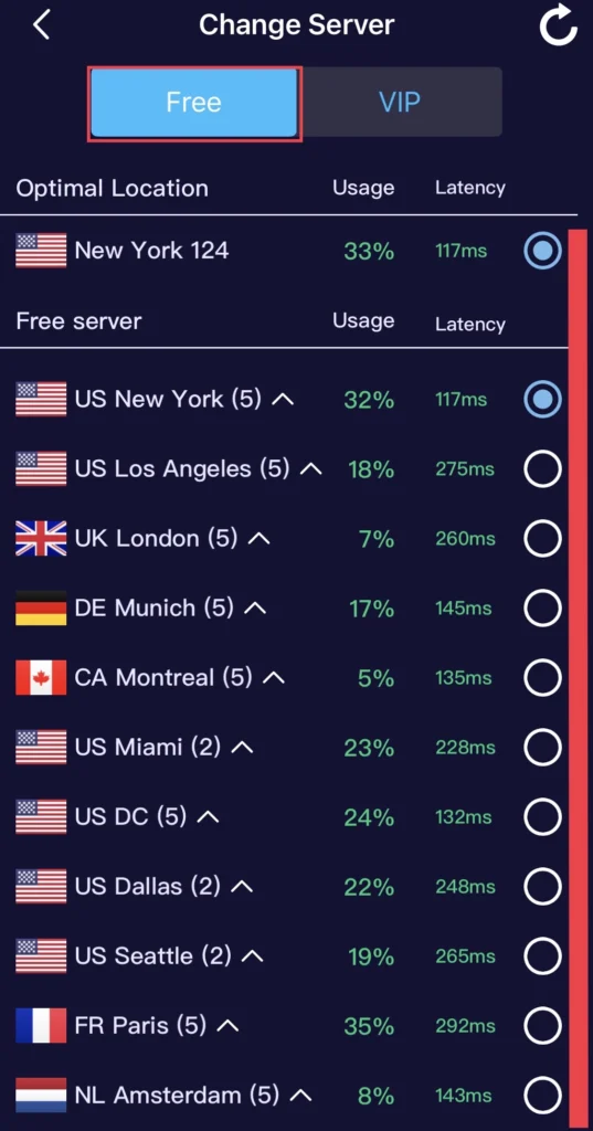 Select the server you would like to.
