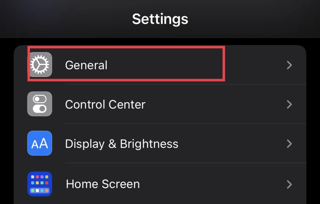 Then tap on "General" on the settings menu.