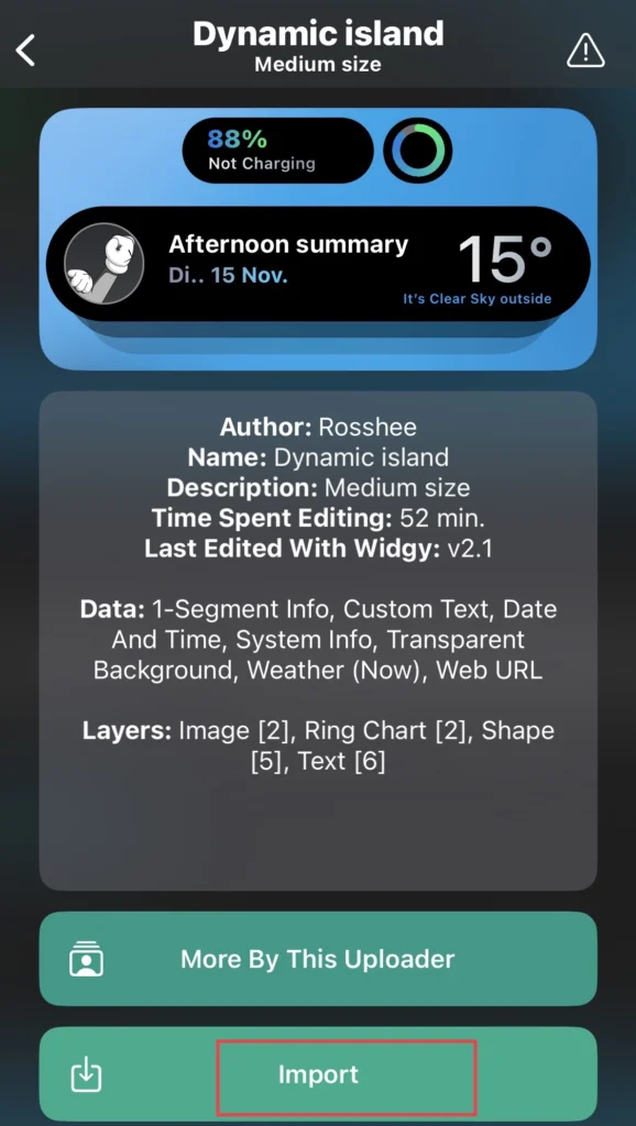 Then tap on "Import" button to import the Dynamic Island.