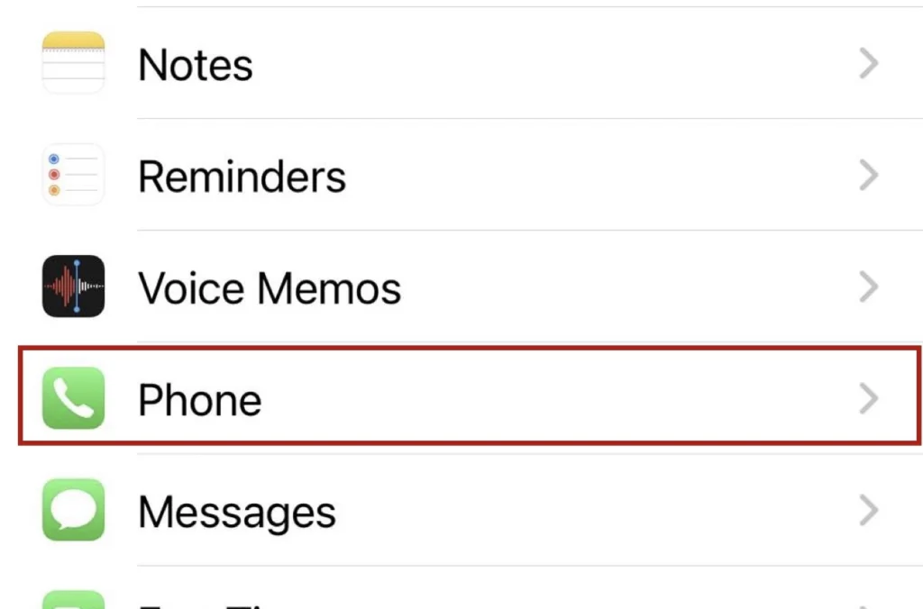 Then select "Phone" from the settings menu.