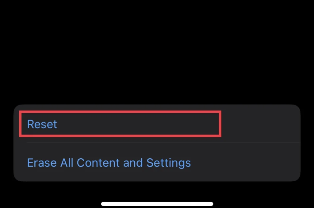 Tap on "Reset" option.