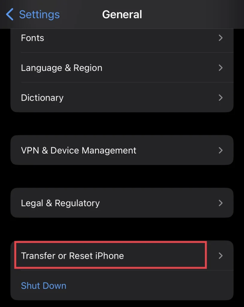 Select the "Transfer & Reset iPhone" option.