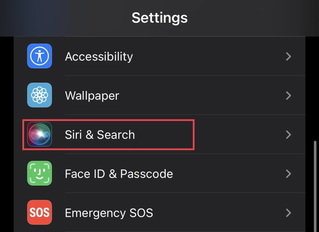 Then select "Siri & Search" from the settings menu.