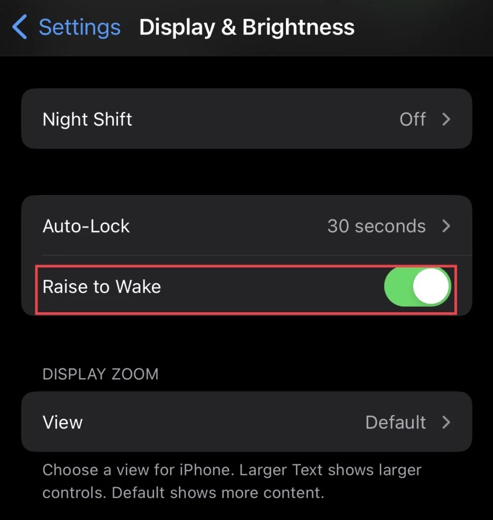 From the display menu turn on the "Raise to Wake" feature.