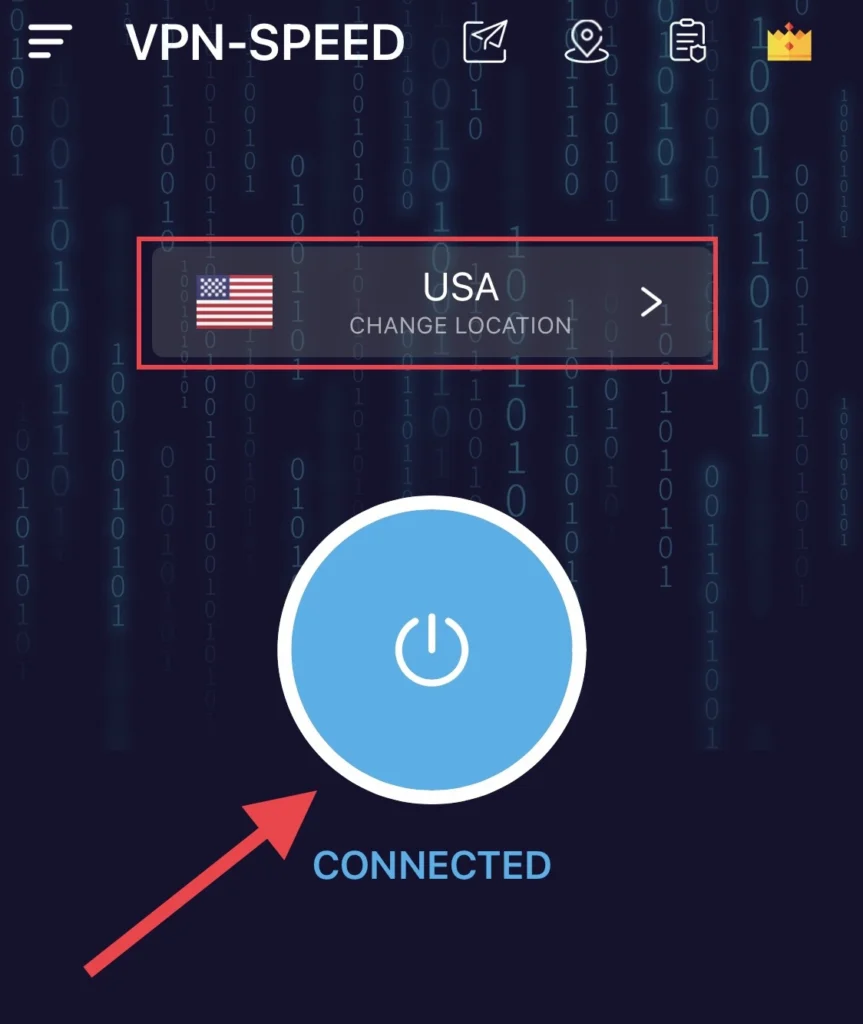 To change your server tap on "Country"