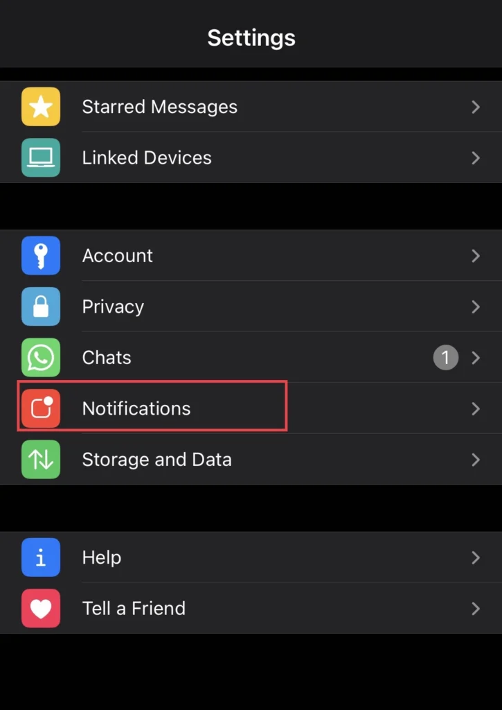 Then tap on the "Notification" from the WhatsApp settings. 