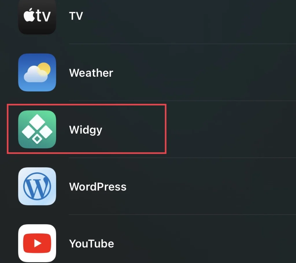 Then tap on the "Widgy" app.