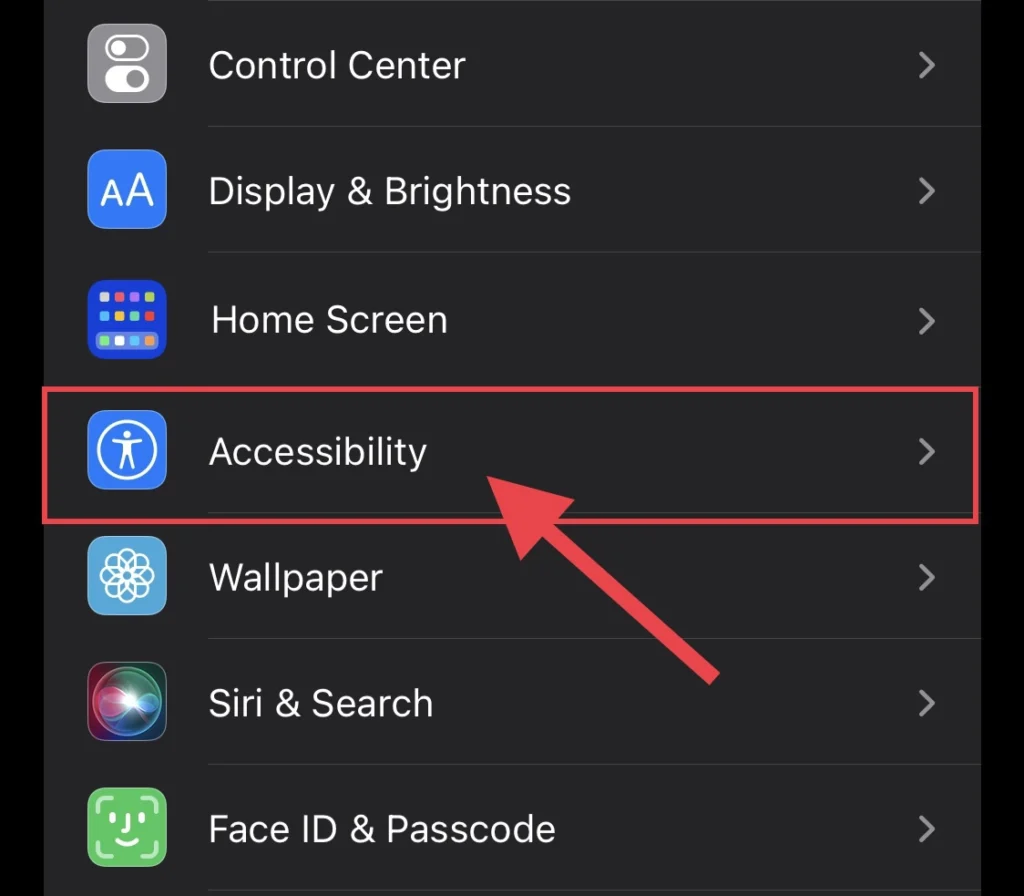Select "Accessibility" from the settings menu.