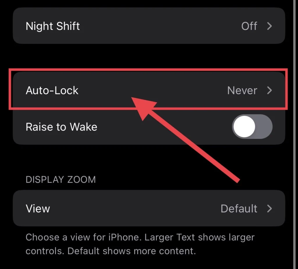 Select "Auto Lock" from the display menu.