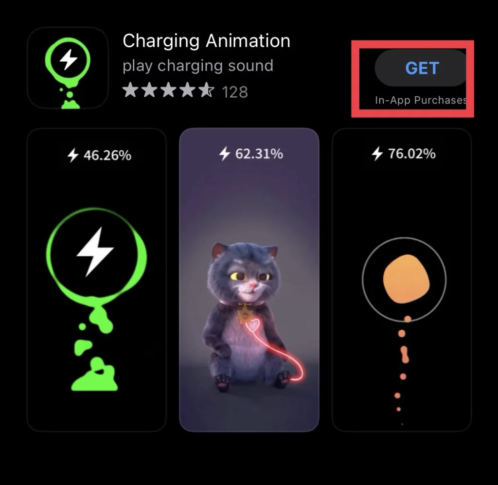 Then download the "Charging Animation" app by tapping on "Get" button.