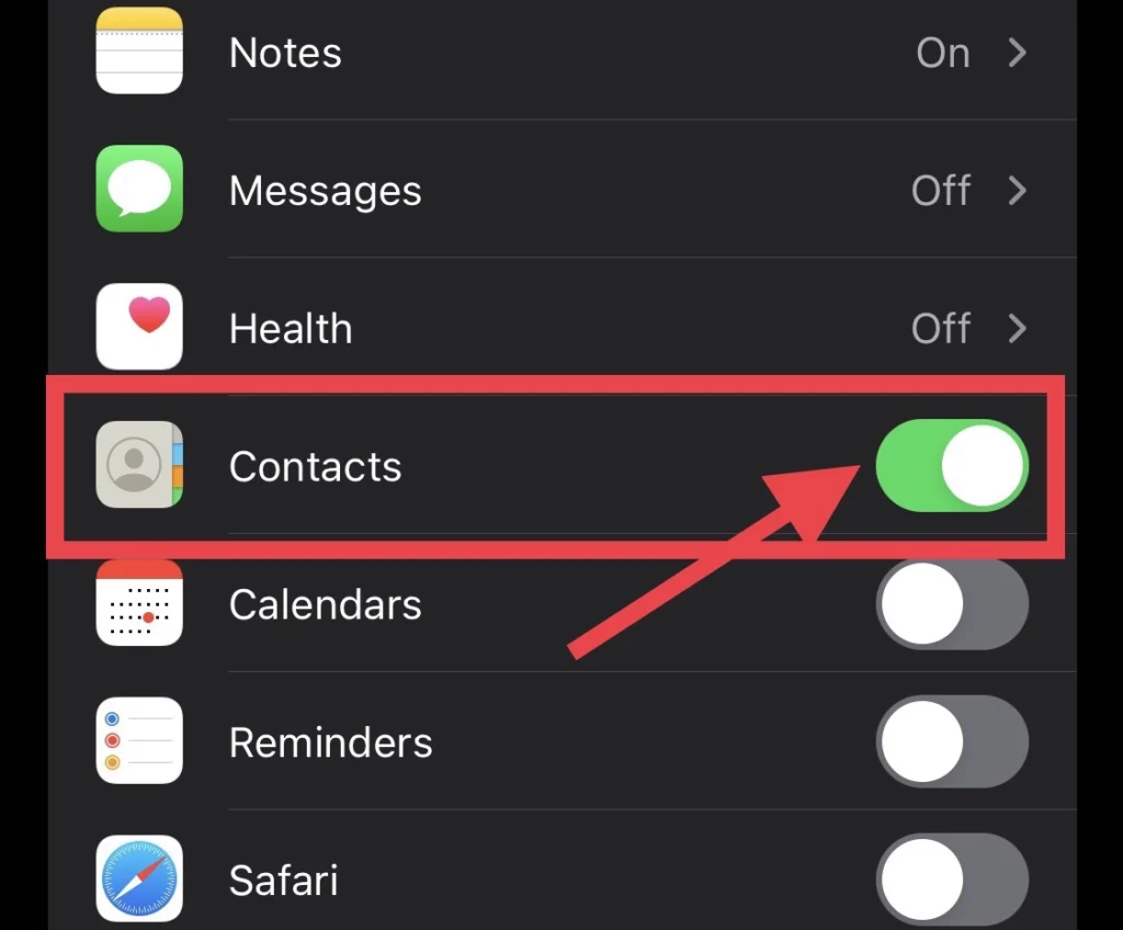 Toggle off "Contacts"