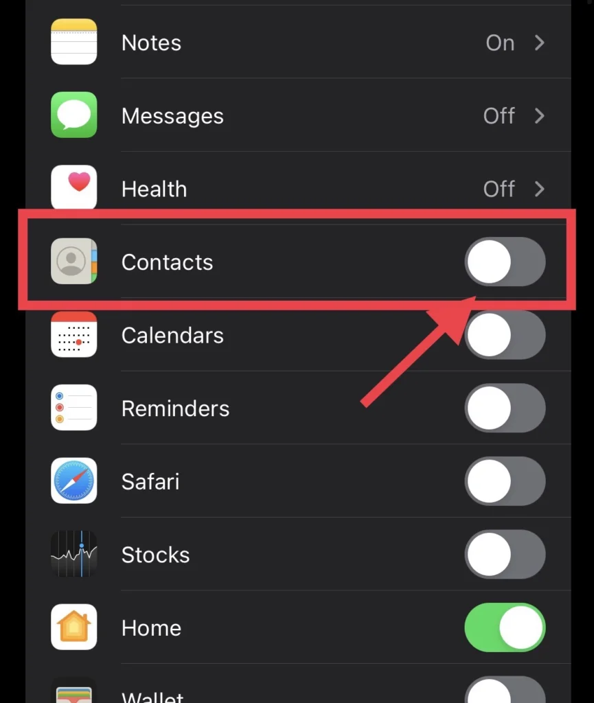 Tap to turn on "Contacts"