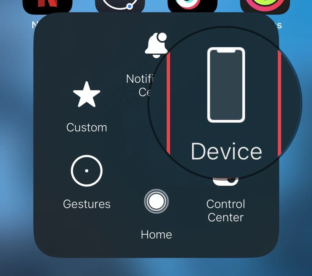 Open the home button menu and select "Device"