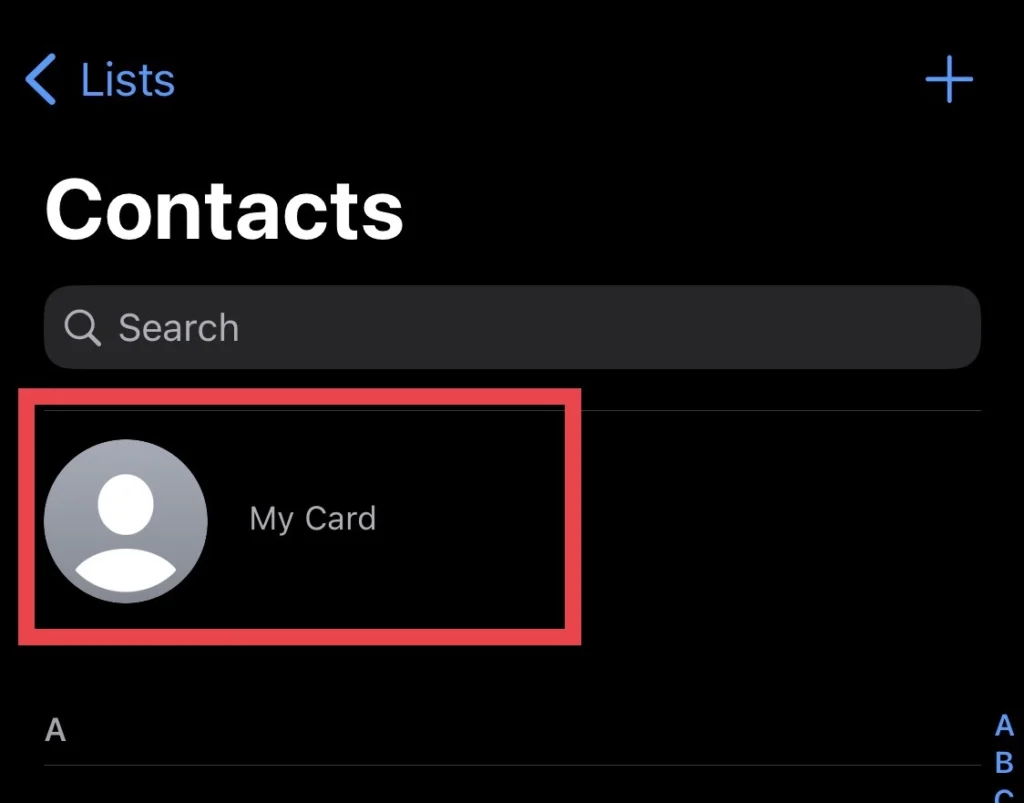 Next, tap on "My Card" to find your phone number.