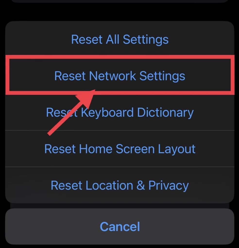 Next, choose "Reset Network Settings"