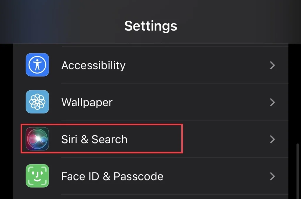 Then tap on "Siri & Search"