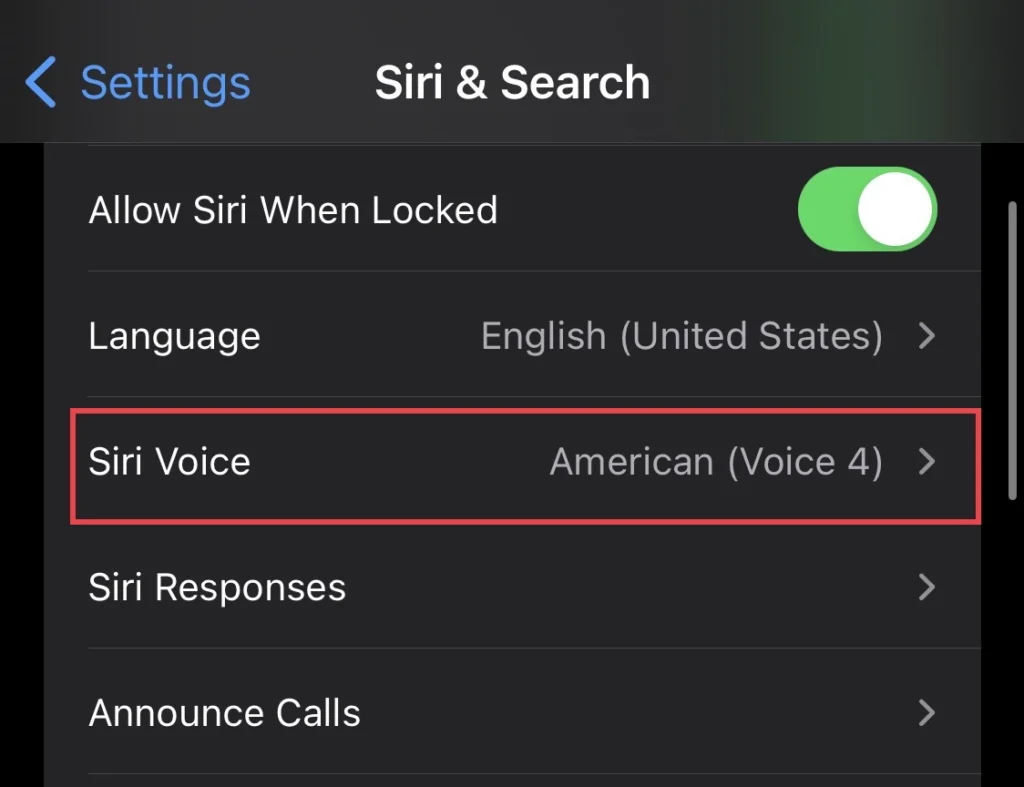 From the Siri & Search menu tap on "Siri Voice" 