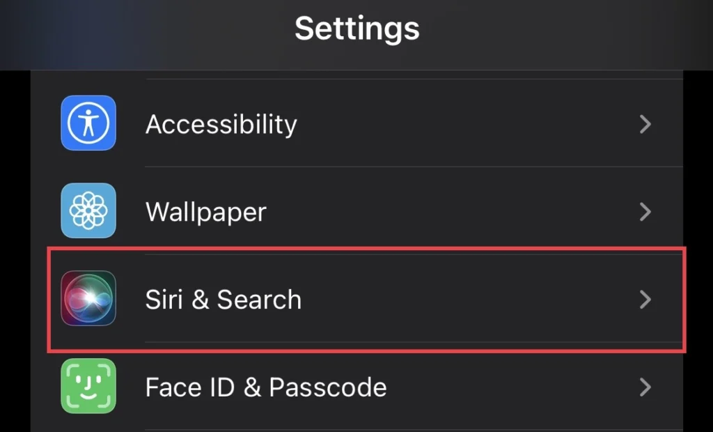 And then select "Siri & Search"