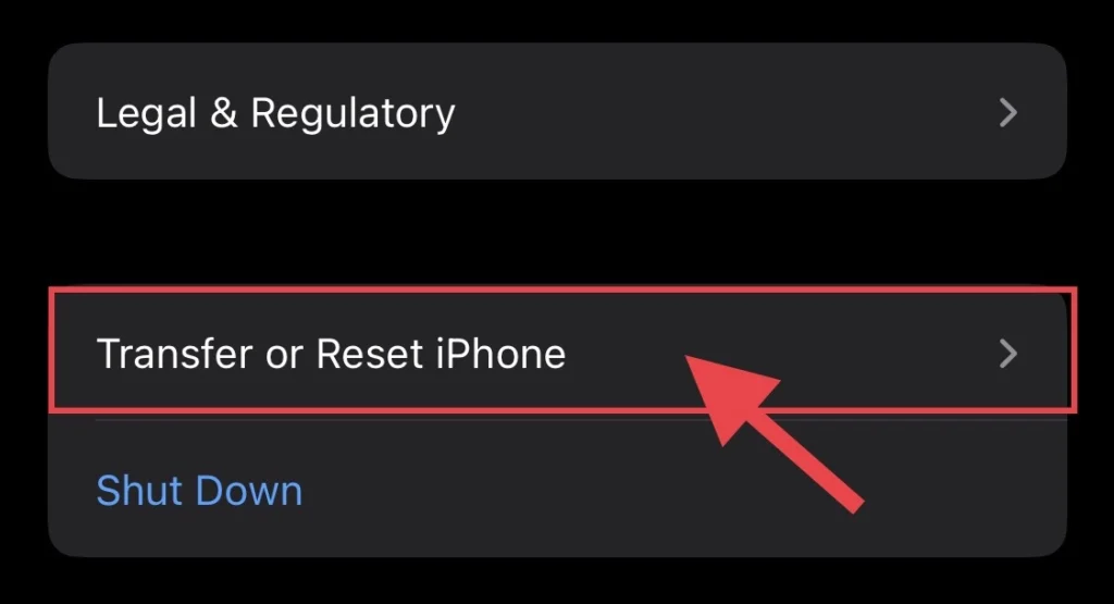Then tap on "Transfer & Reset iPhone"