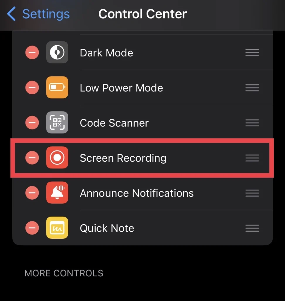 Add the "Screen Recording" feature on control center.