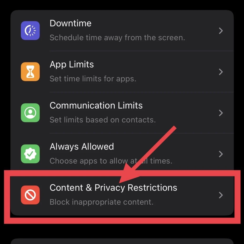 Then select "Content & Privacy Restrictions"